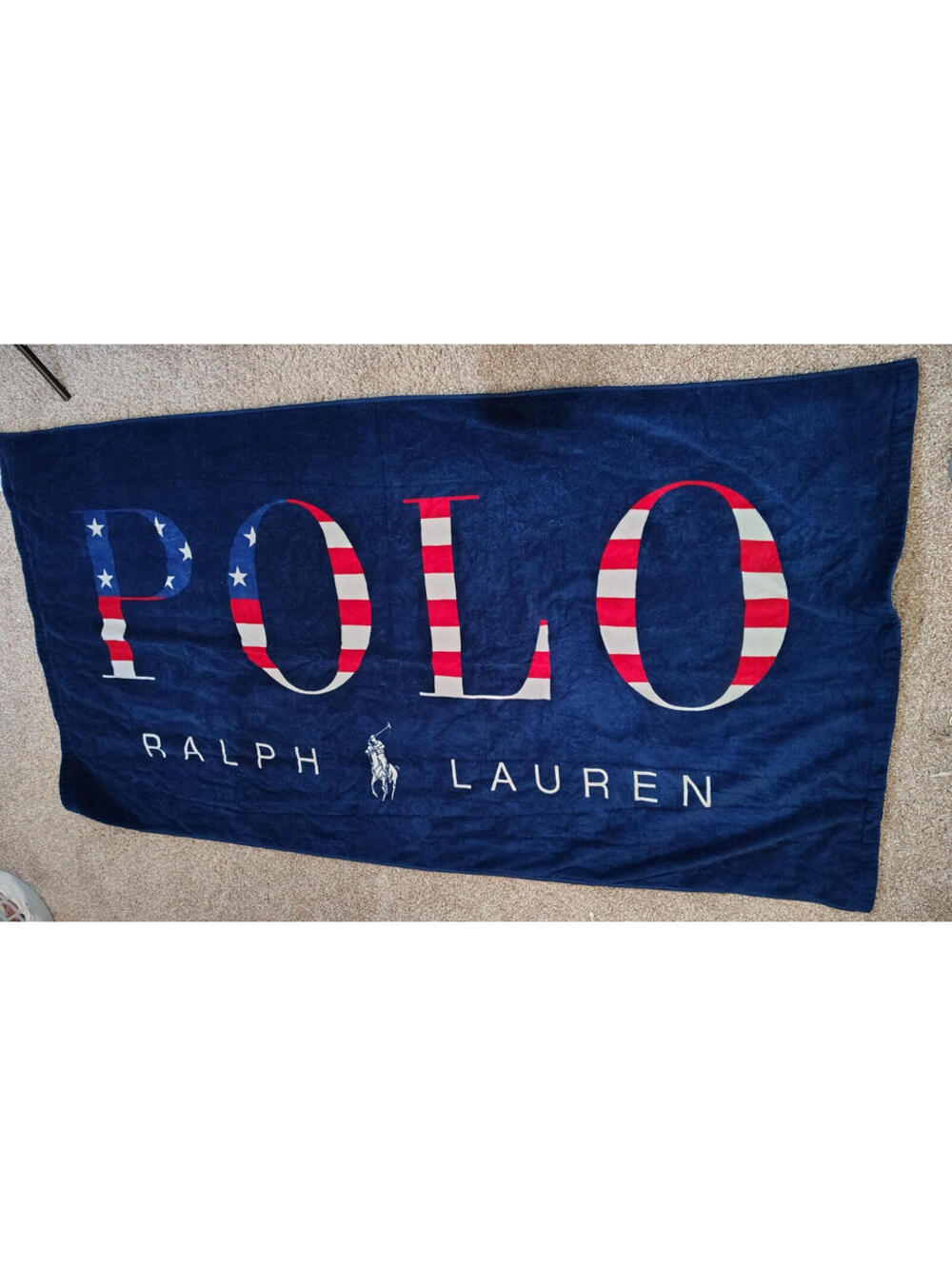 Ralph Lauren Polo Navy Blue American Flag  Beach Towel 100% Cotton 34.5 x 64 in.
